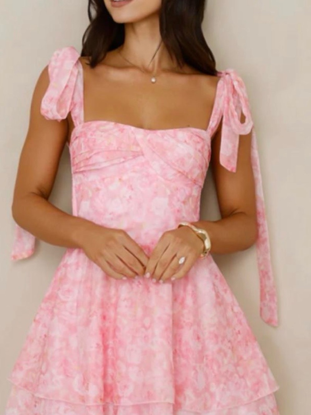 NWT Hello Molly Soft Sunshine Floral Pink Tie-Shoulder Open Back Mini Dress Med